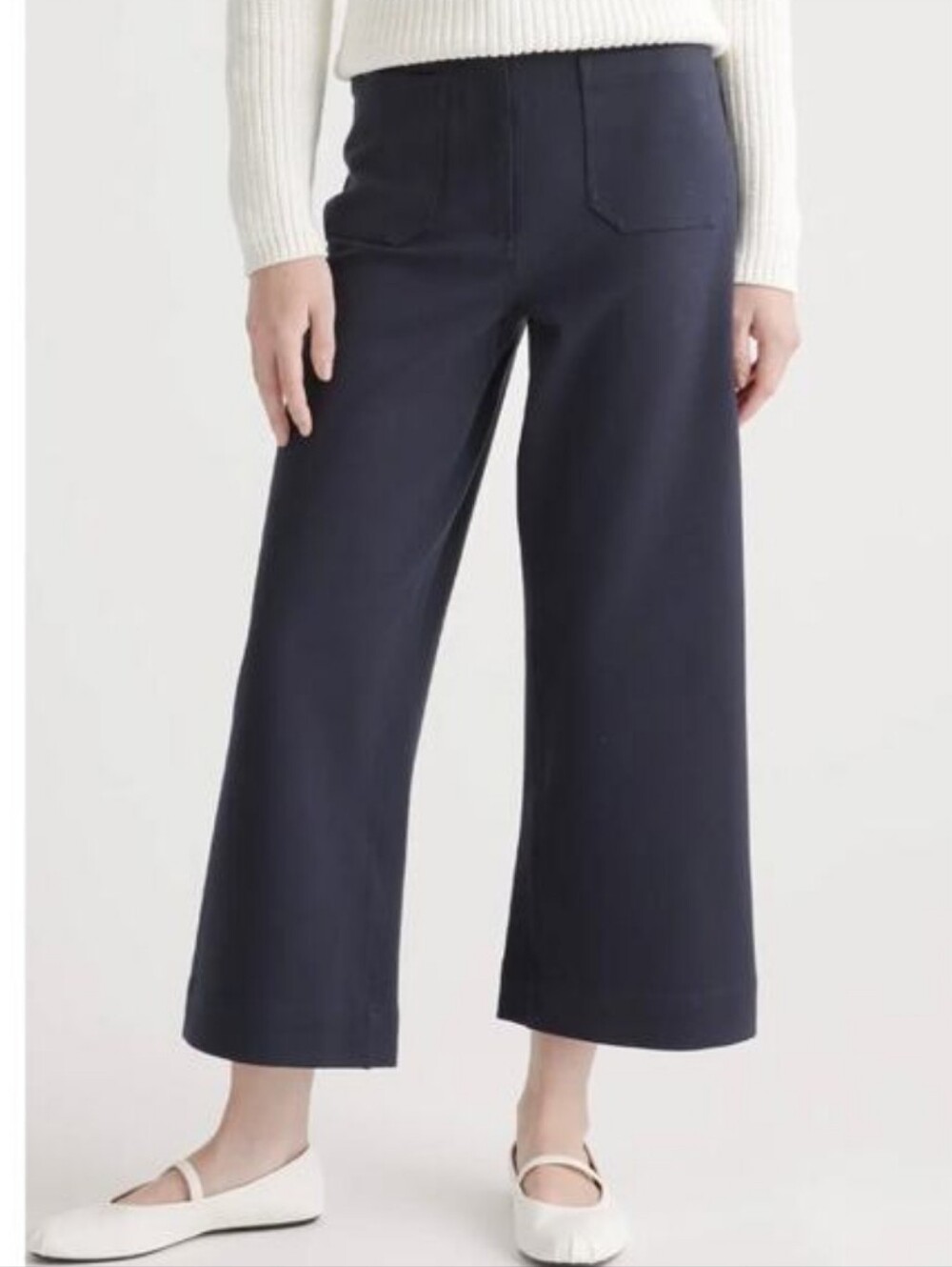 Quince Ultra-Stretch Ponte Knit Cropped Crop Wide Leg Pants Navy Blue Size 14